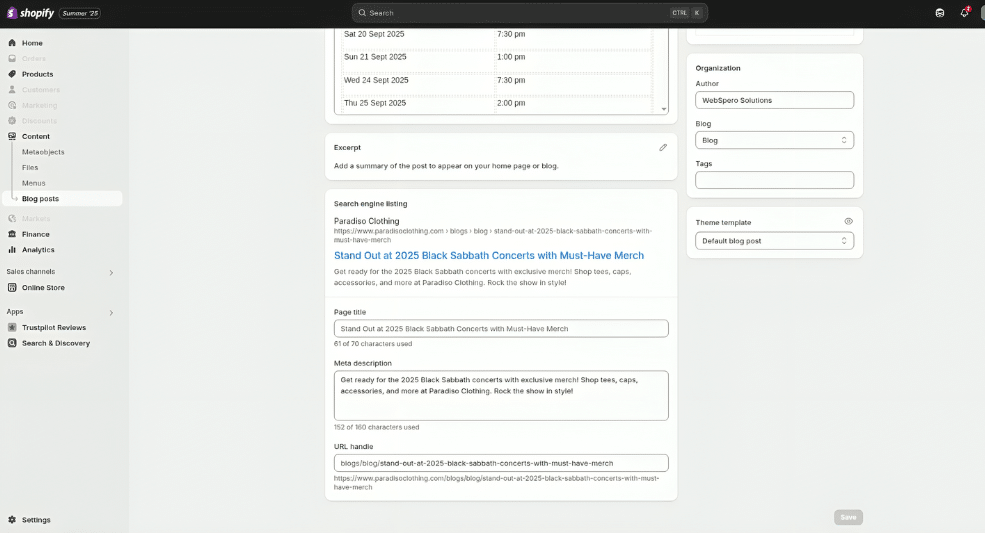 Title tags, meta descriptions, and URL slugs updating in shopify