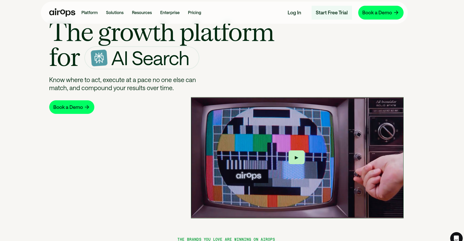 AirOps homepage showing